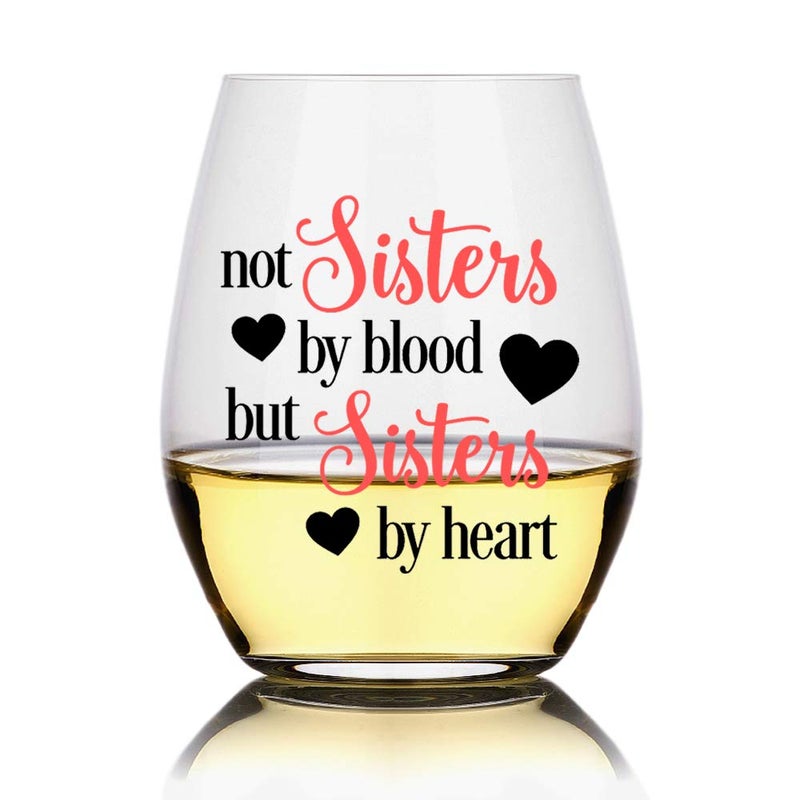 Perfectinsoy Funny Sister Stemless Wine Glass - Sister Not By Blood - Friendship Gifts for Women Friend - Birthday Gifts for Her BFF - Long Distance Friendship Present for Soul Bestietie - Image 1